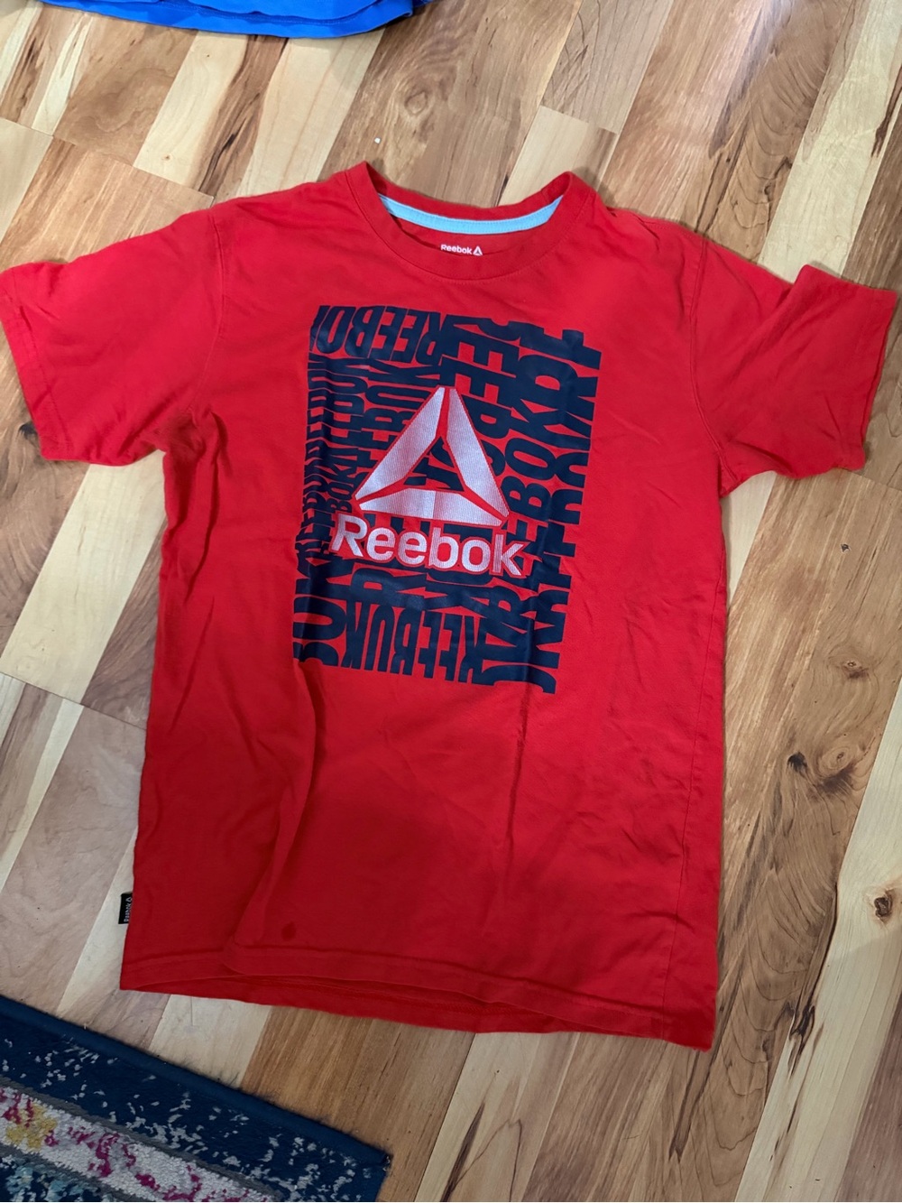 Reebok Red Tee with Light Blue Trim and White Logo